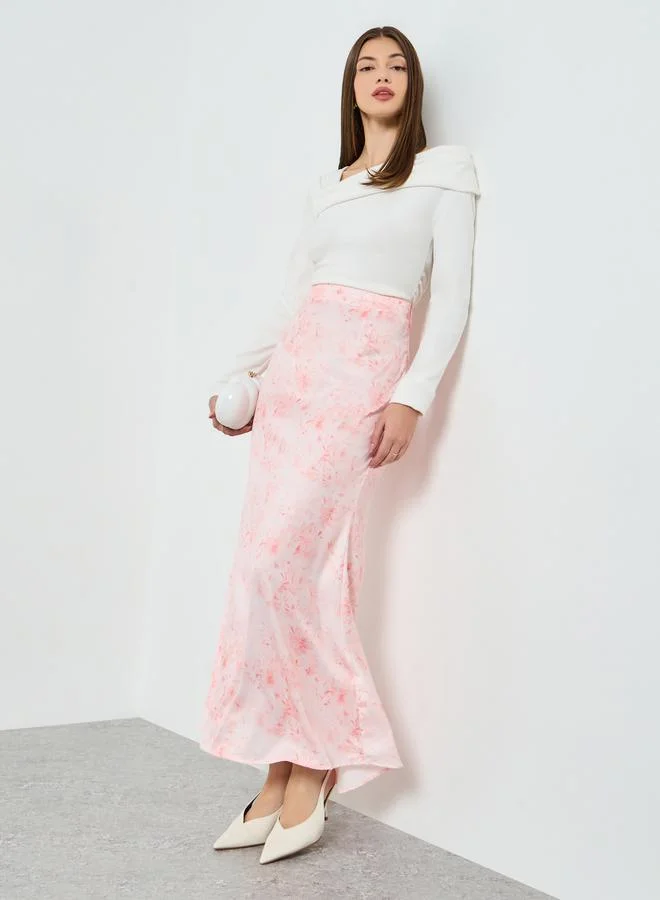 Styli Light Pink Light Pink Floral A-Line Maxi Skirt for Women | Best Price UAE